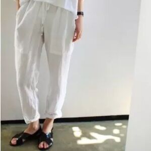 Enza Costa x Revolve Cotton Easy Pants White Drawstring High Waist Straight Leg